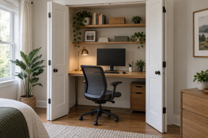 Home office setup in a closet