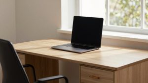 Desk for Home Office With Drawers: File, Fabric and Shelf Storage